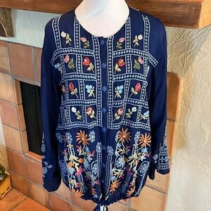 Johnny Was Blue EmbroideredWyatt Blouse, L